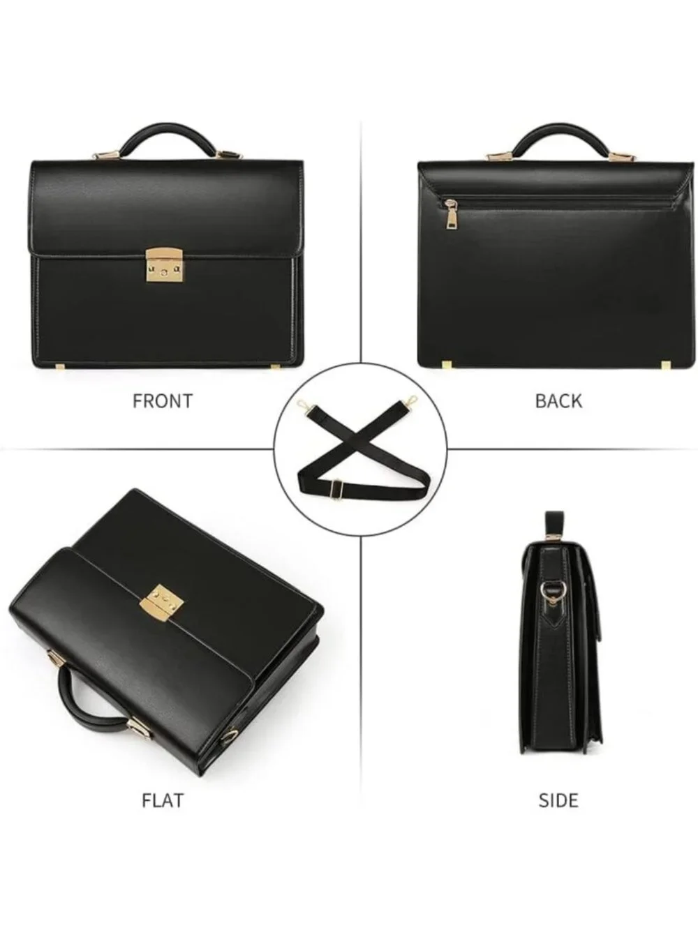 Stylish Black Leather Briefcase for Men | Locking Laptop Messenger Bag